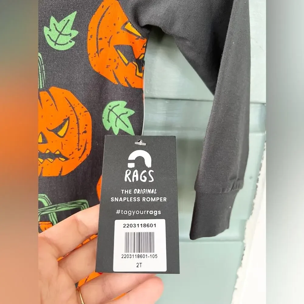Rags to Raches NWT Halloween pumpkin one piece rags romper 2T jack o lantern